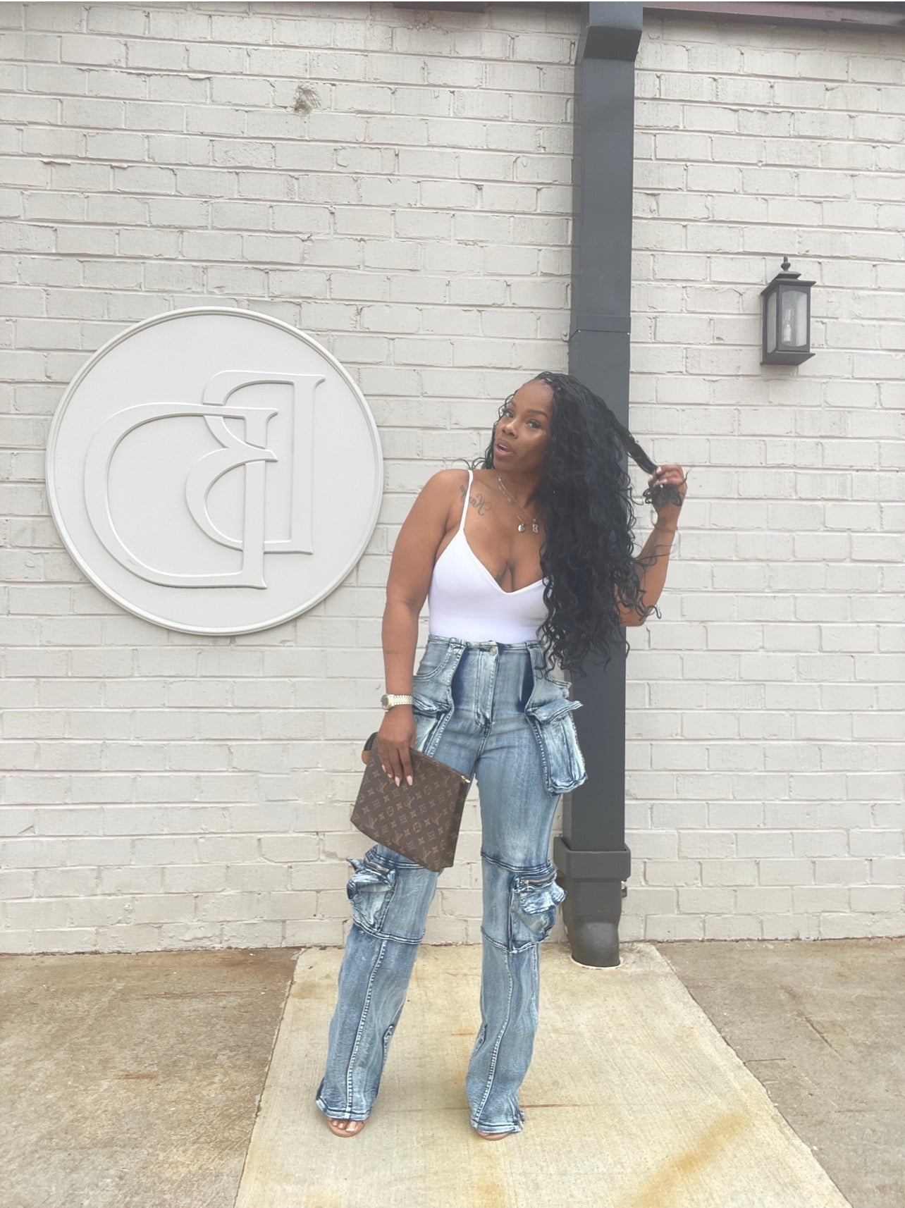 Denim Cargo with Zipper Hem