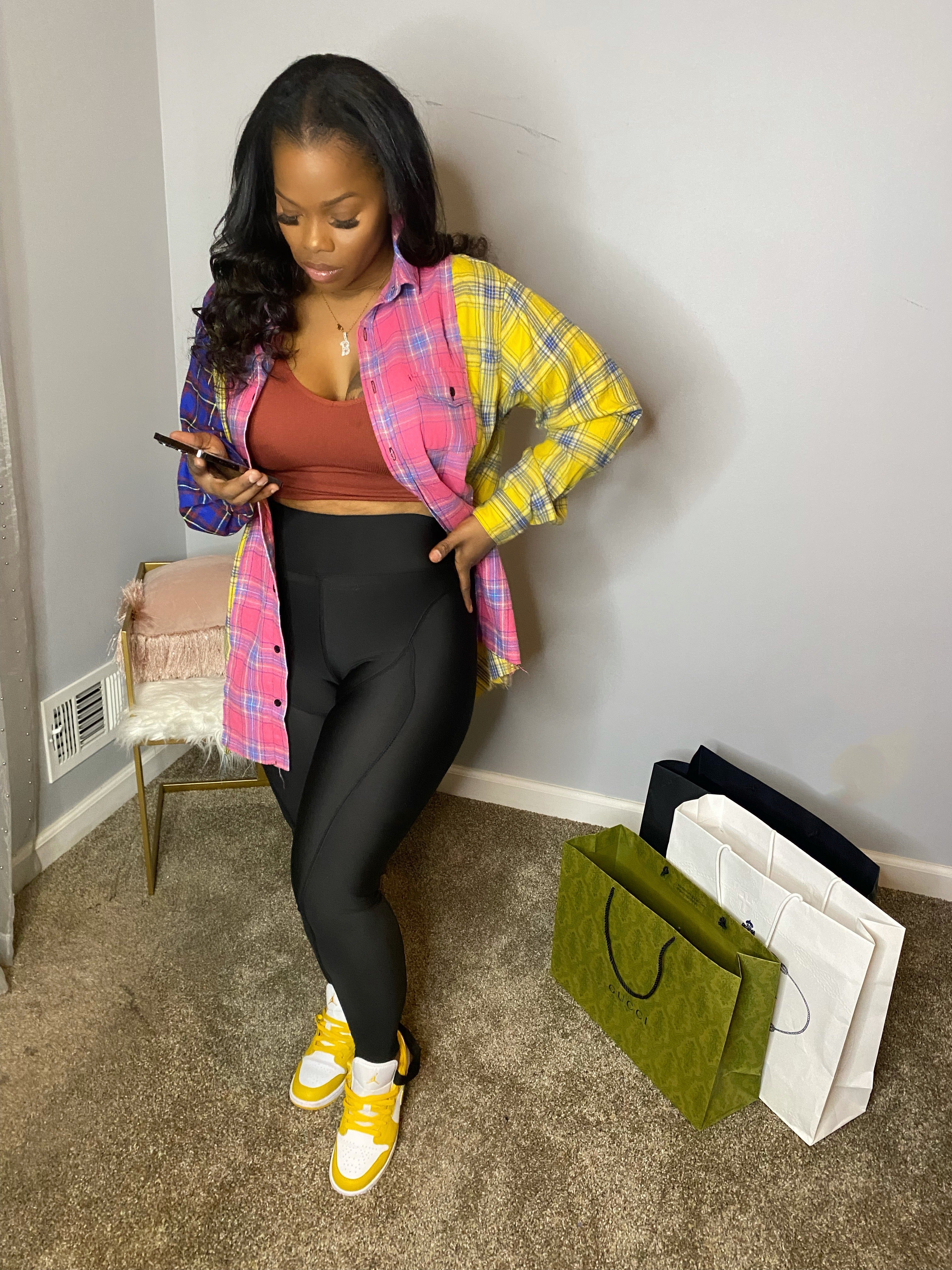 Pink Flamingo Multi Plaid Top