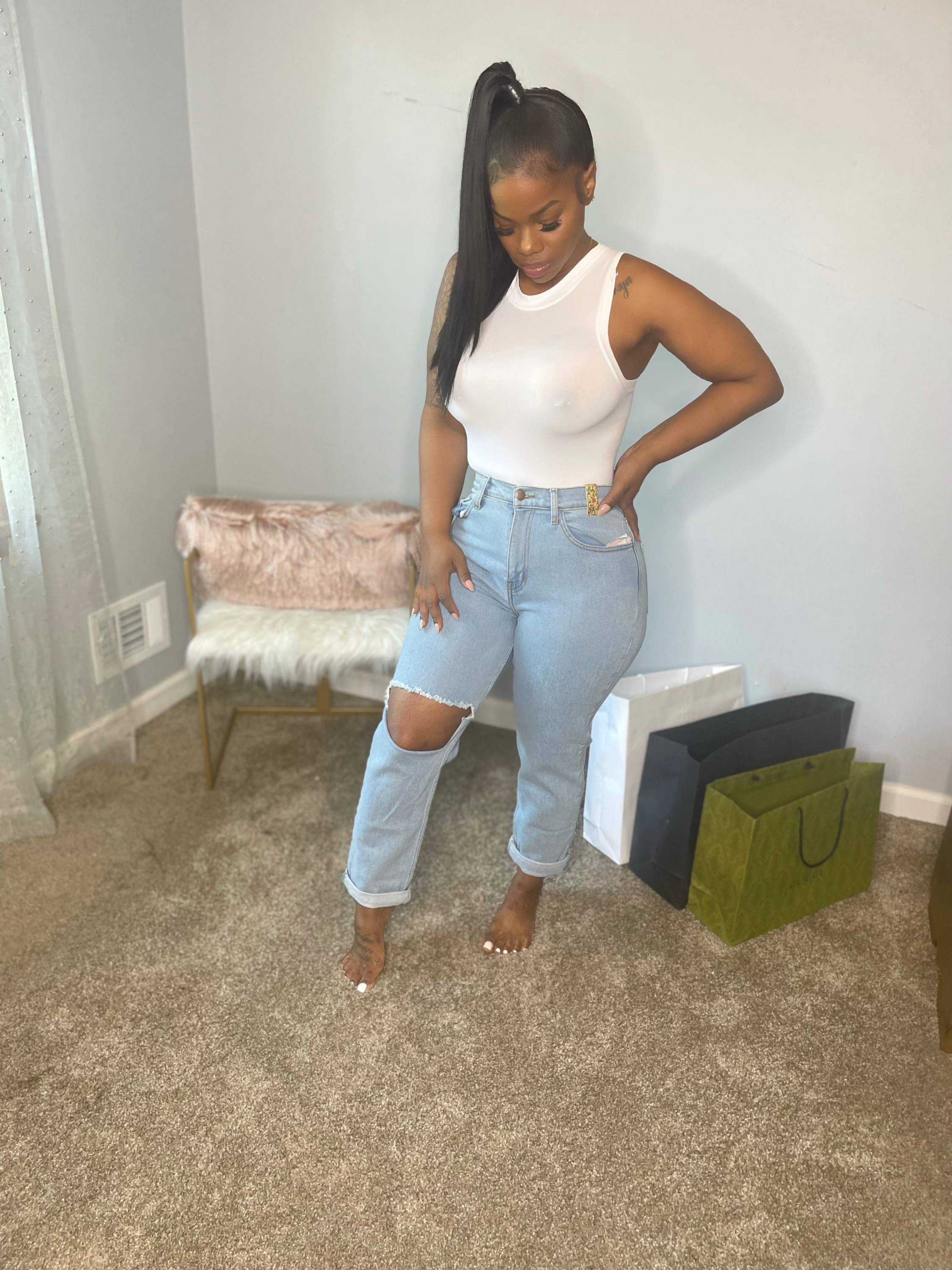 Light Stone Ripped Knee Jeans