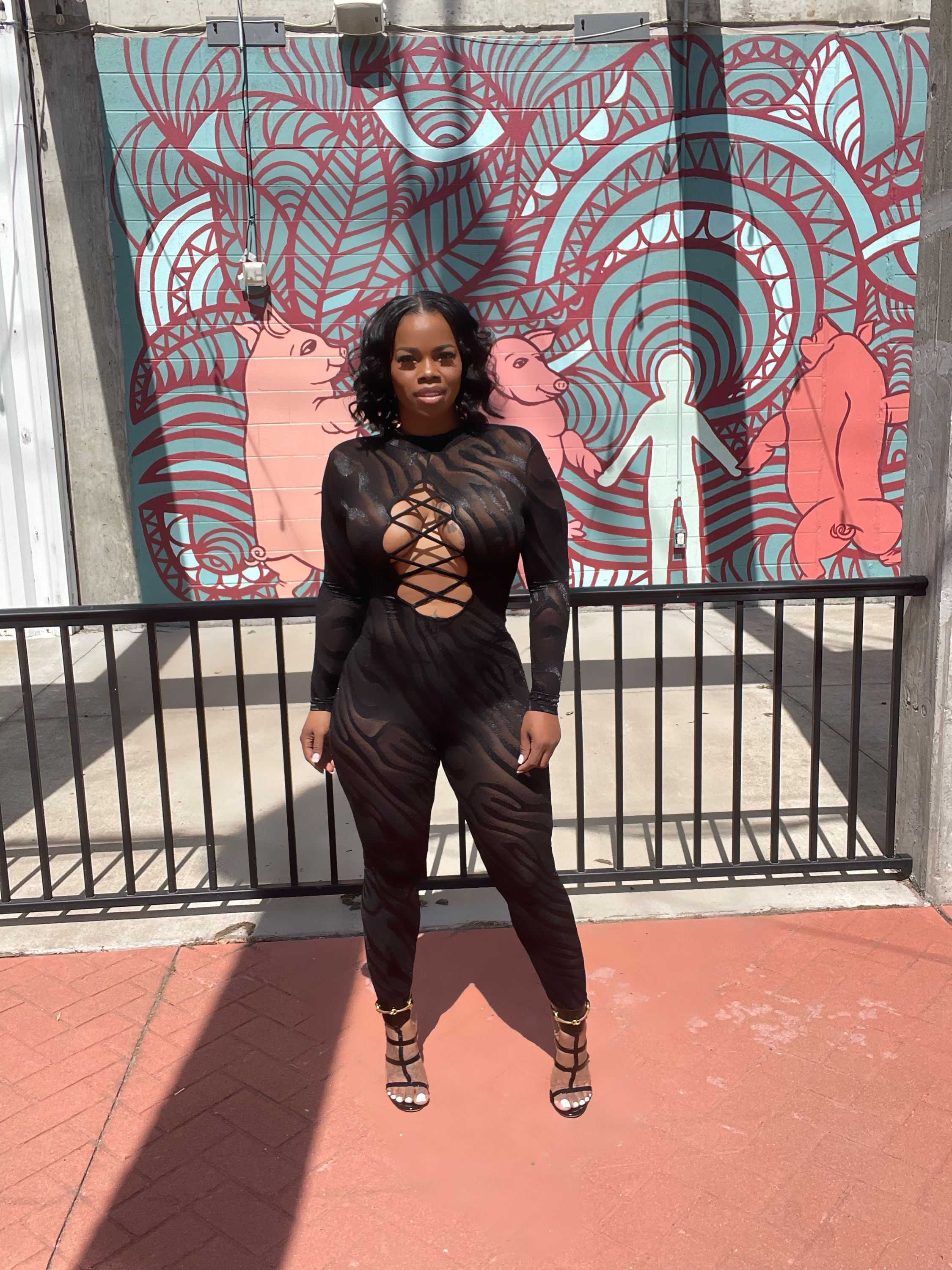 Mesh lace up jumpsuit