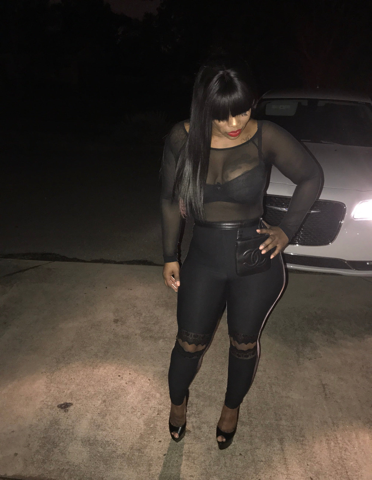 Suede slit knee leggings