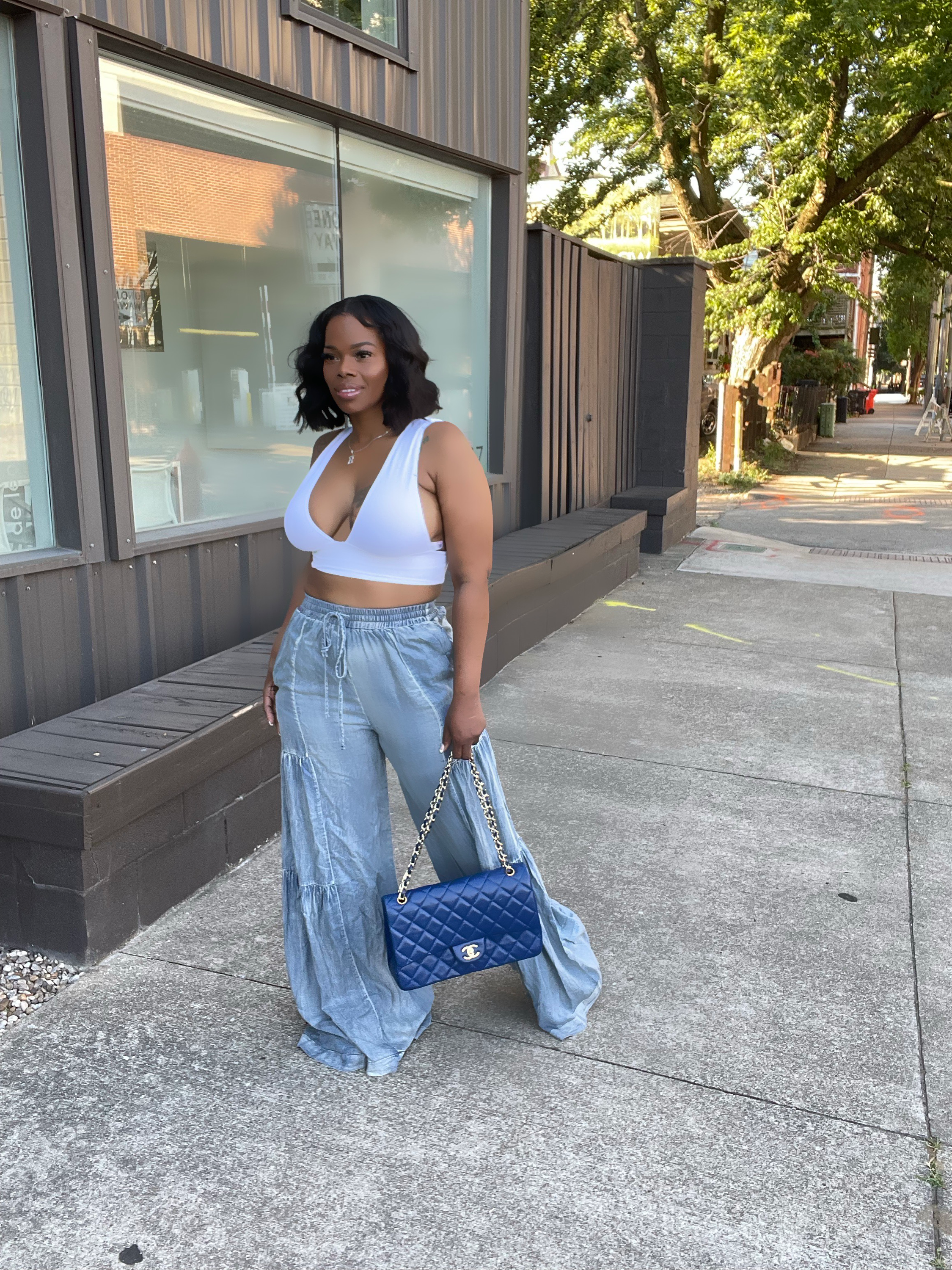 Wide Leg Denim Palazzo Pants