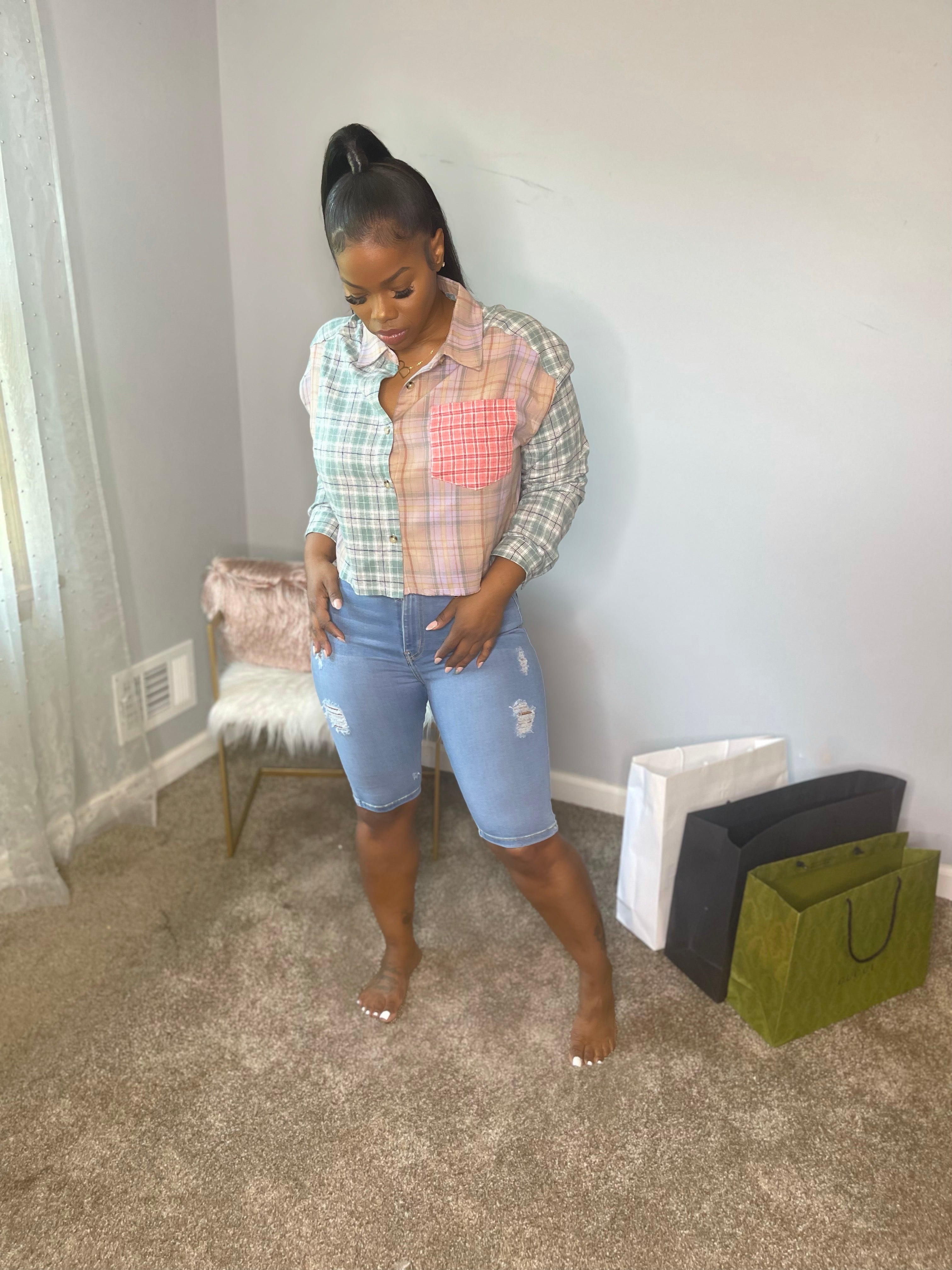 Girly Multi-Plaid Crop